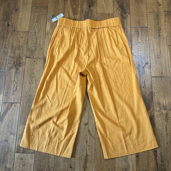NWT New Directions Linen Blend Pants Womens Sz 16 Capri Wide Leg Pull On Mustard - Picture 8 of 8